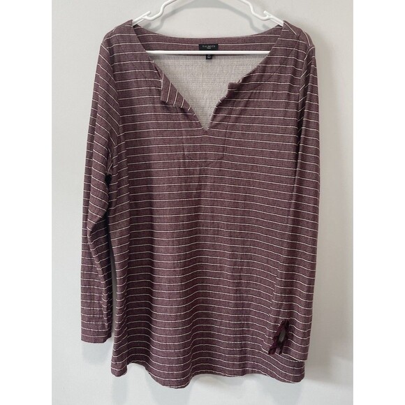 Talbots Woman 2x Maroon Strip Tunic Top Plus Size Modern Modest Cottagecore - Picture 1 of 7